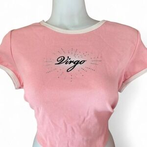 Y2K style Limited Too pink Virgo rhinestone baby tee